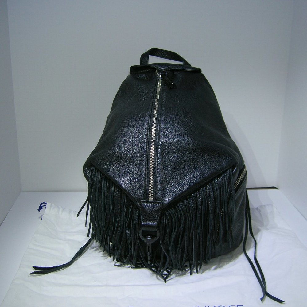 Julian Fringe Black Leather Backpack, Moon - New